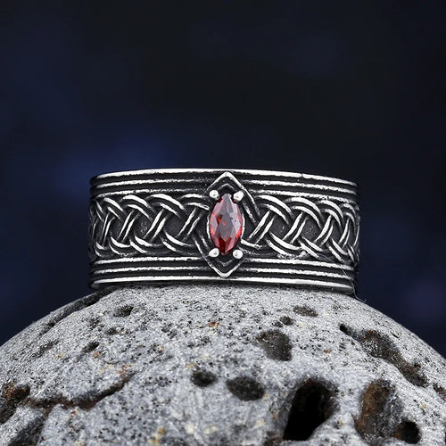 316L Stainless Steel Viking Knot Ring With Red Men Vintage Nordic Viking Totem Odin Men Rings Jewelry Party Gift
