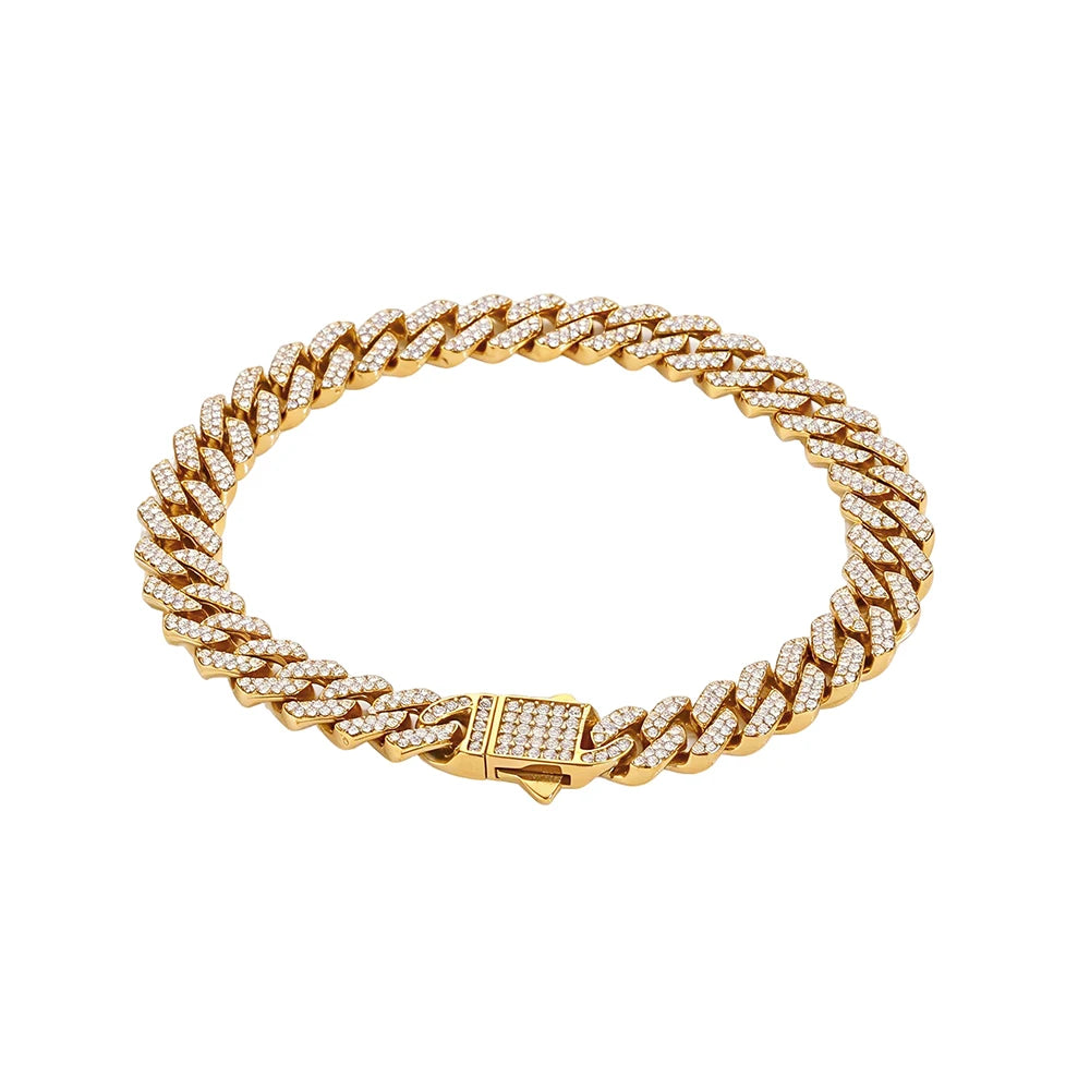 Gold Plated Silver Plated Stainless Steel Cubic Zirconia Iced Out Cuban Link Chain Hip Hop Jewelry Men Shiny Fashion Necklace
