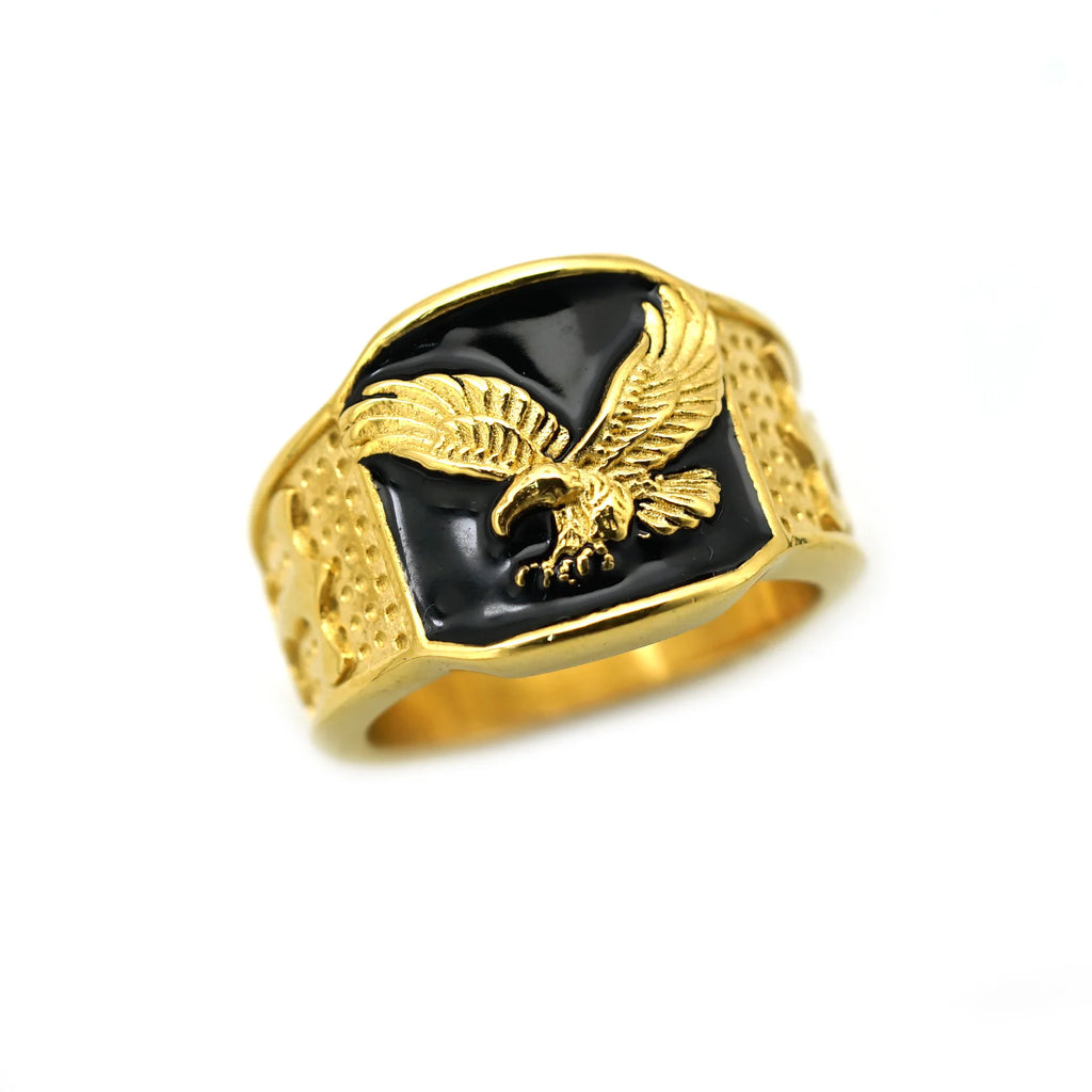 Gold Eagle Ring Classic Statement Band — Stainless Steel