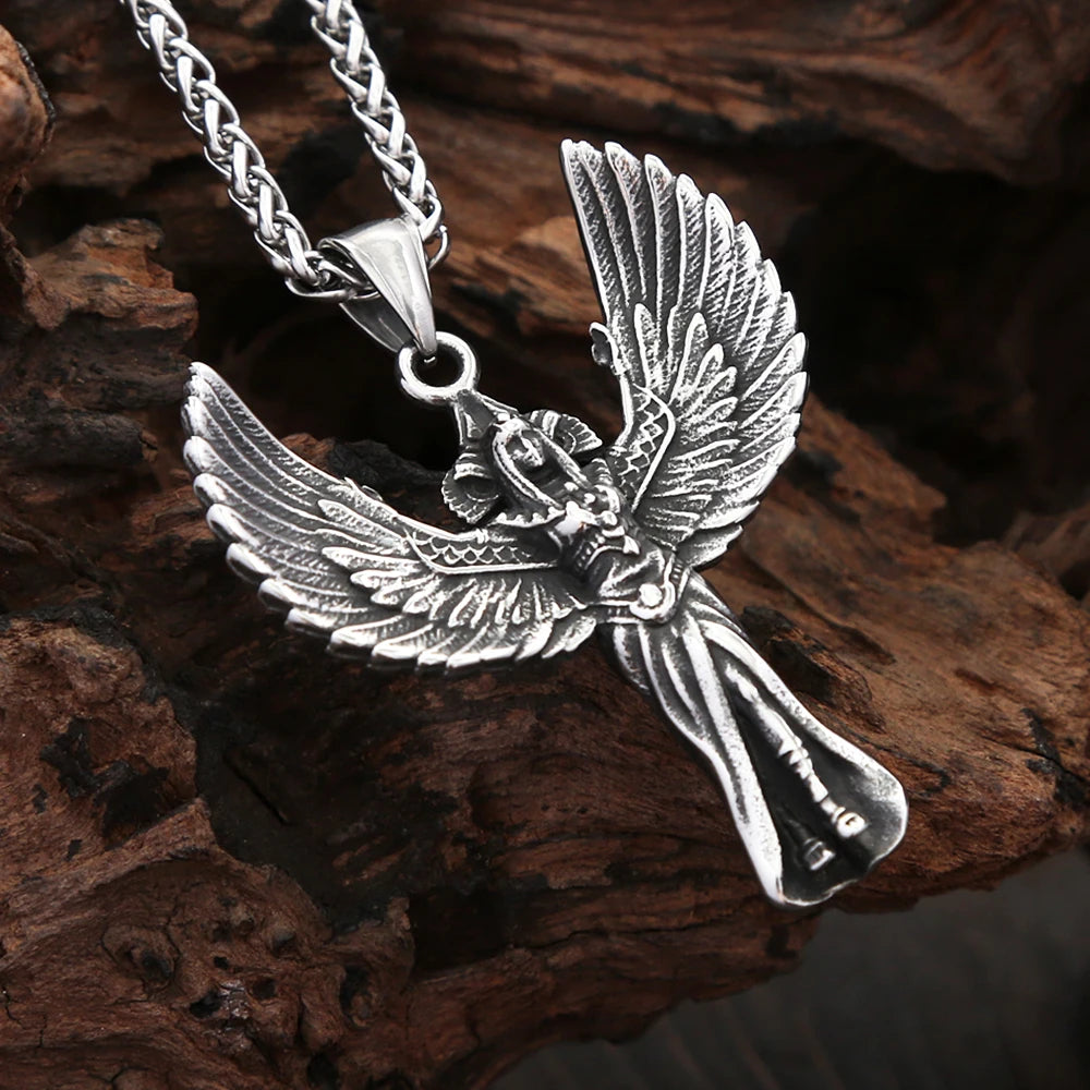 Angel Wings Steel Pendant Vintage Praying Hand