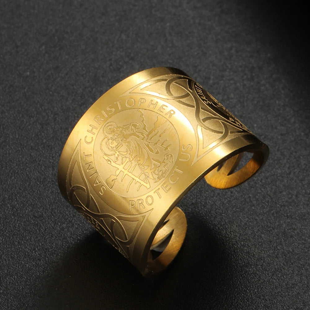 Solomon Seal & Saint Medal Amulet Ring — Stainless Steel