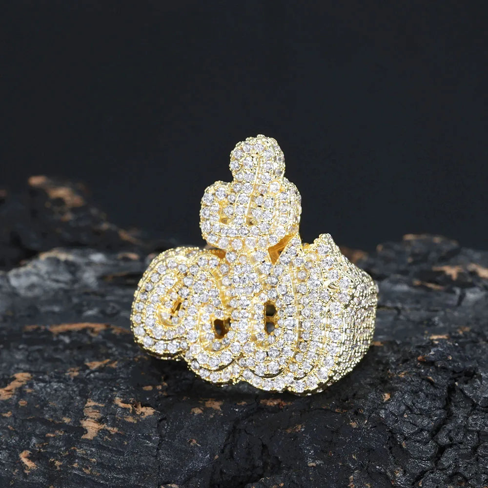 Gold Crown Ring Iced Out CZ Statement