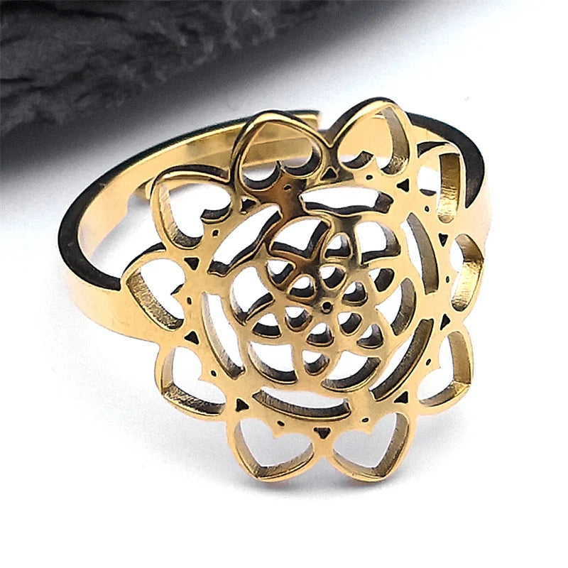 Heart Gold Ring Sacred Geometry Metatron Flower