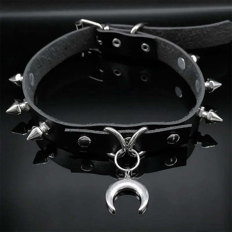 Moon Crescent Black Pendant Necklace — Stainless Steel