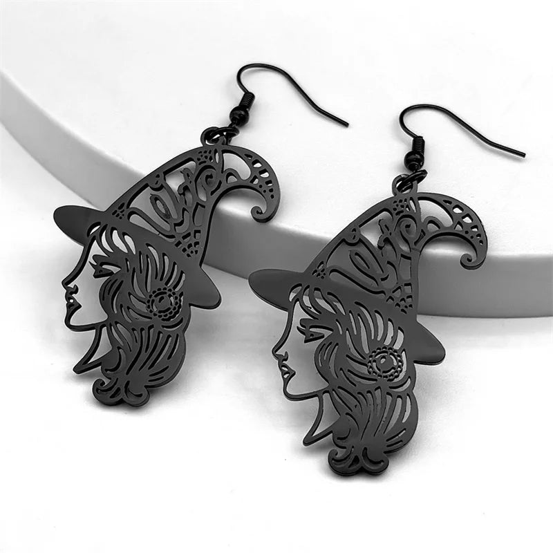 Steel Earrings Witch Head Hollow Flower Big Hoop