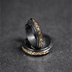 Black Gold Scale Pattern Huggie Hoop Earrings — Two-Tone