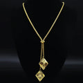 Geometric Gold Long Chain Necklace — Stainless Steel