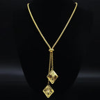Geometric Gold Long Chain Necklace — Stainless Steel