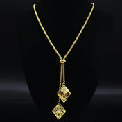Geometric Gold Long Chain Necklace — Stainless Steel
