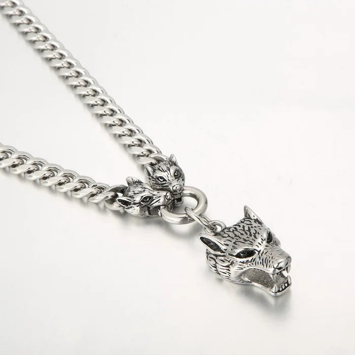 Massive Men's Wolf Head Pendant Necklace for Man 316L Stainless Steel Cuban Link Chain Gothic Hip Hop Streetwear Viking