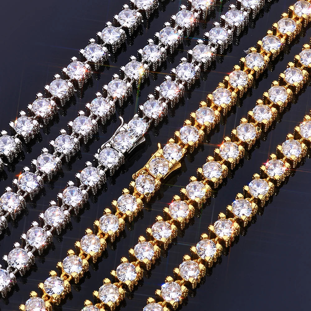 Tennis Chain Necklace Stainless Steel 6MM 3-Sided