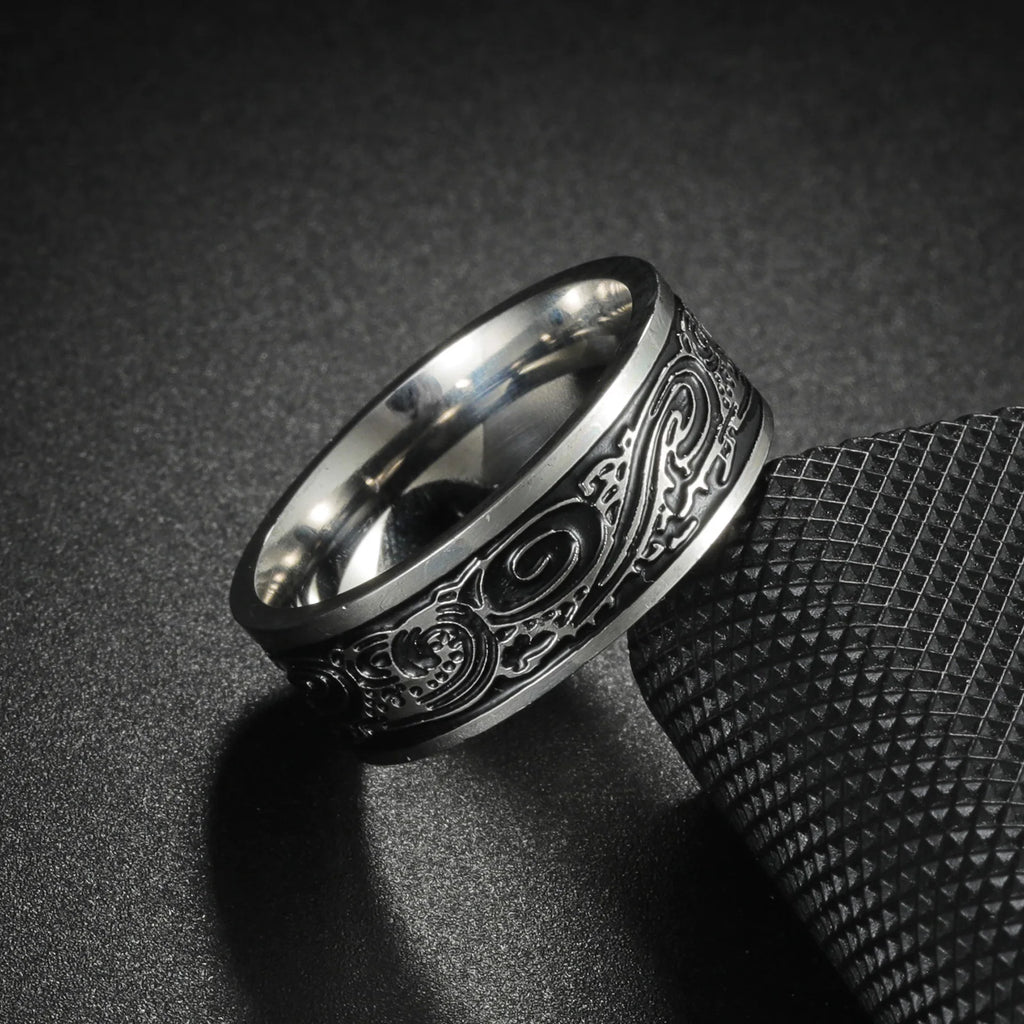 Viking Celtic Knot & Sea Wave Band Ring for Men — Stainless Steel