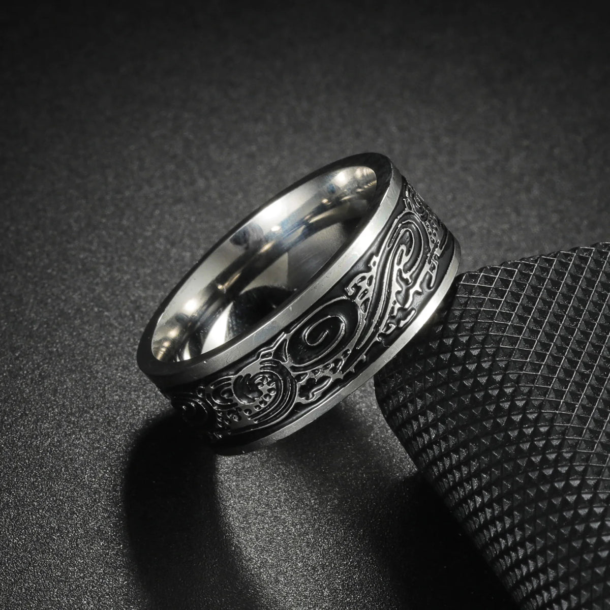 Viking Celtic Knot & Sea Wave Band Ring for Men — Stainless Steel