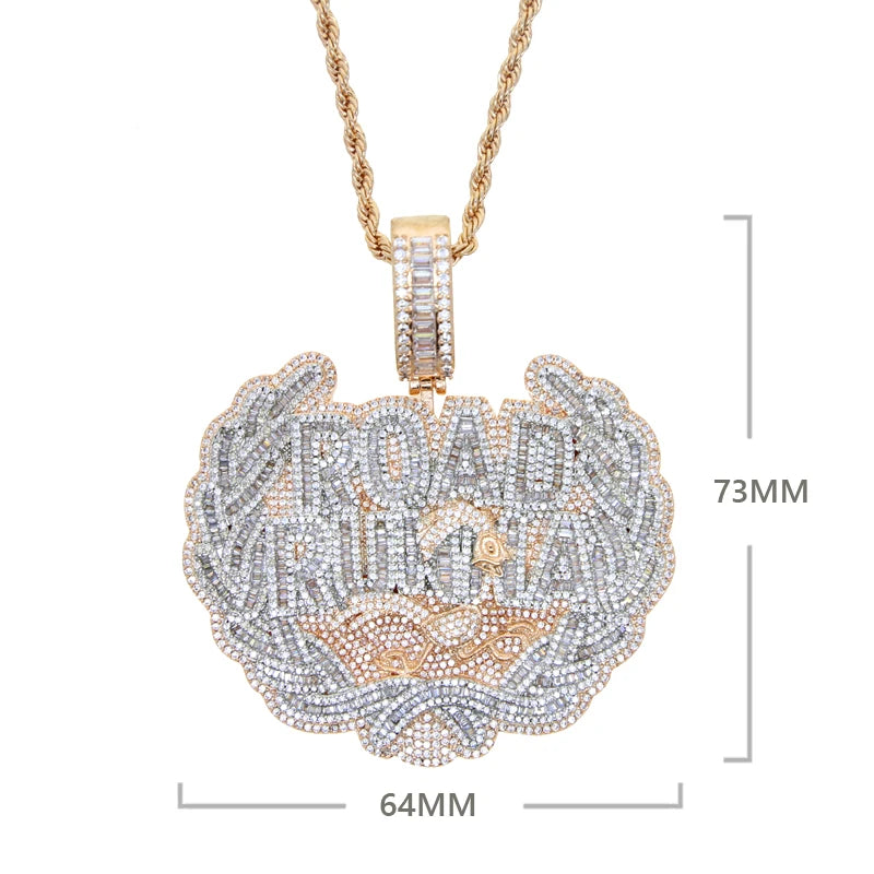 New Iced Out Bling CZ Letter Road Runna Pendant Necklace Cubic Zirconia Two Tone Color Badge Charm Men Fashion Hip Hop