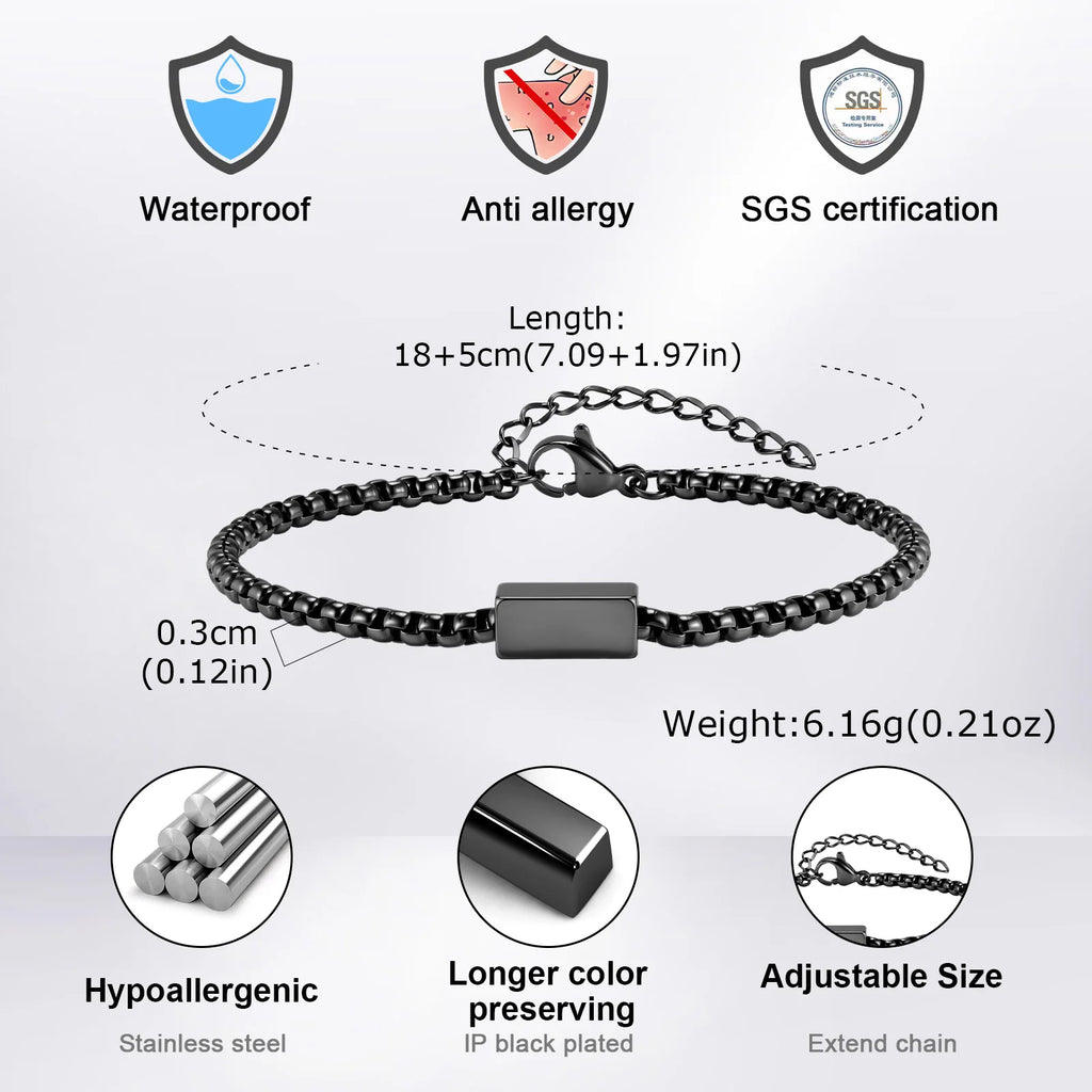 Square Tube Box Chain Bracelet — Stainless Steel