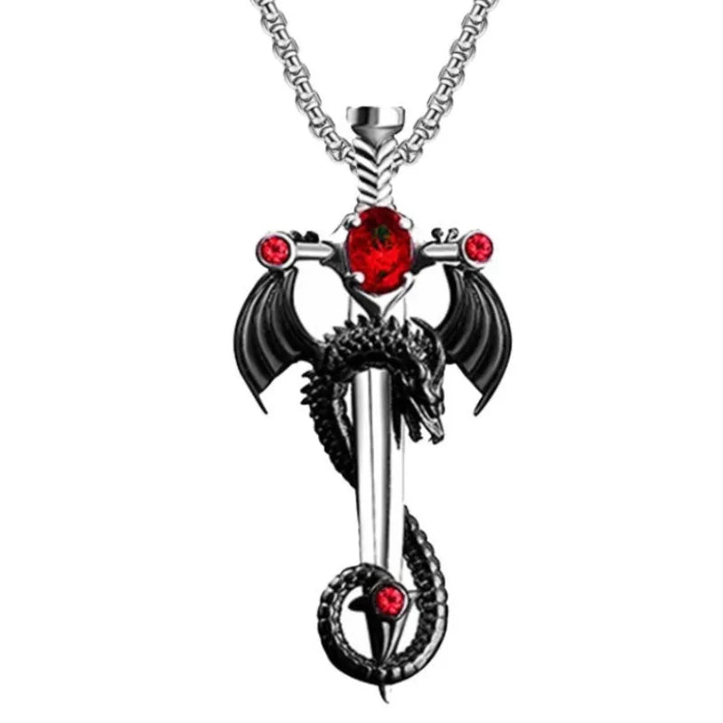 Iced Out Dragon Sword Pendant Necklace