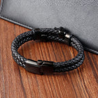 Multi-layer Bracelet Punk Stainless Steel Charm Magnetic Black Men's Leather Bracelets Skull Braided Bangles Jewelry
