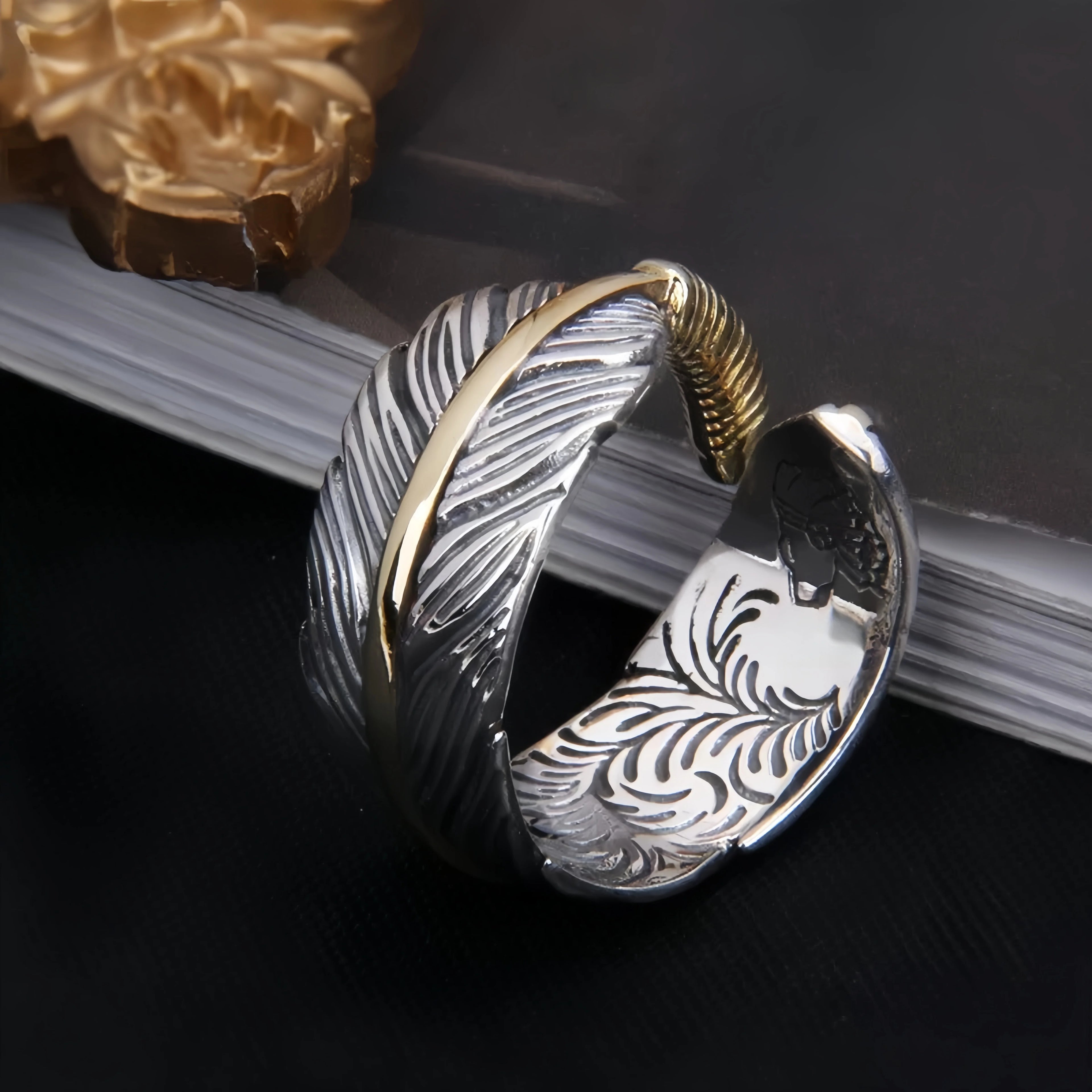 Golden Feather Open Ring — Copper