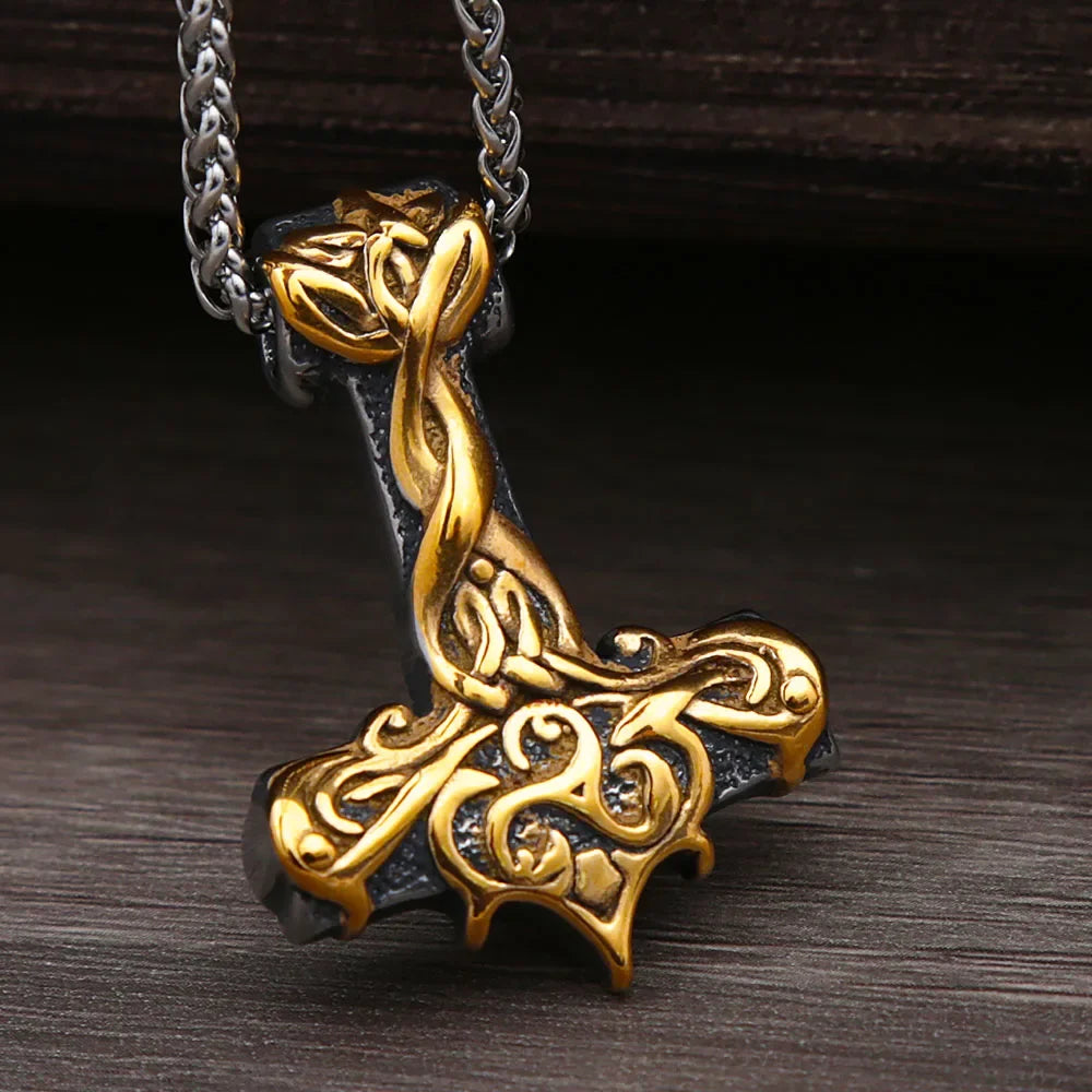 Vintage Men Nordic Thor Hammer Pendant Punk Hip Hop 316L Stainless Steel Biker Amulet Necklace Jewelry Gifts