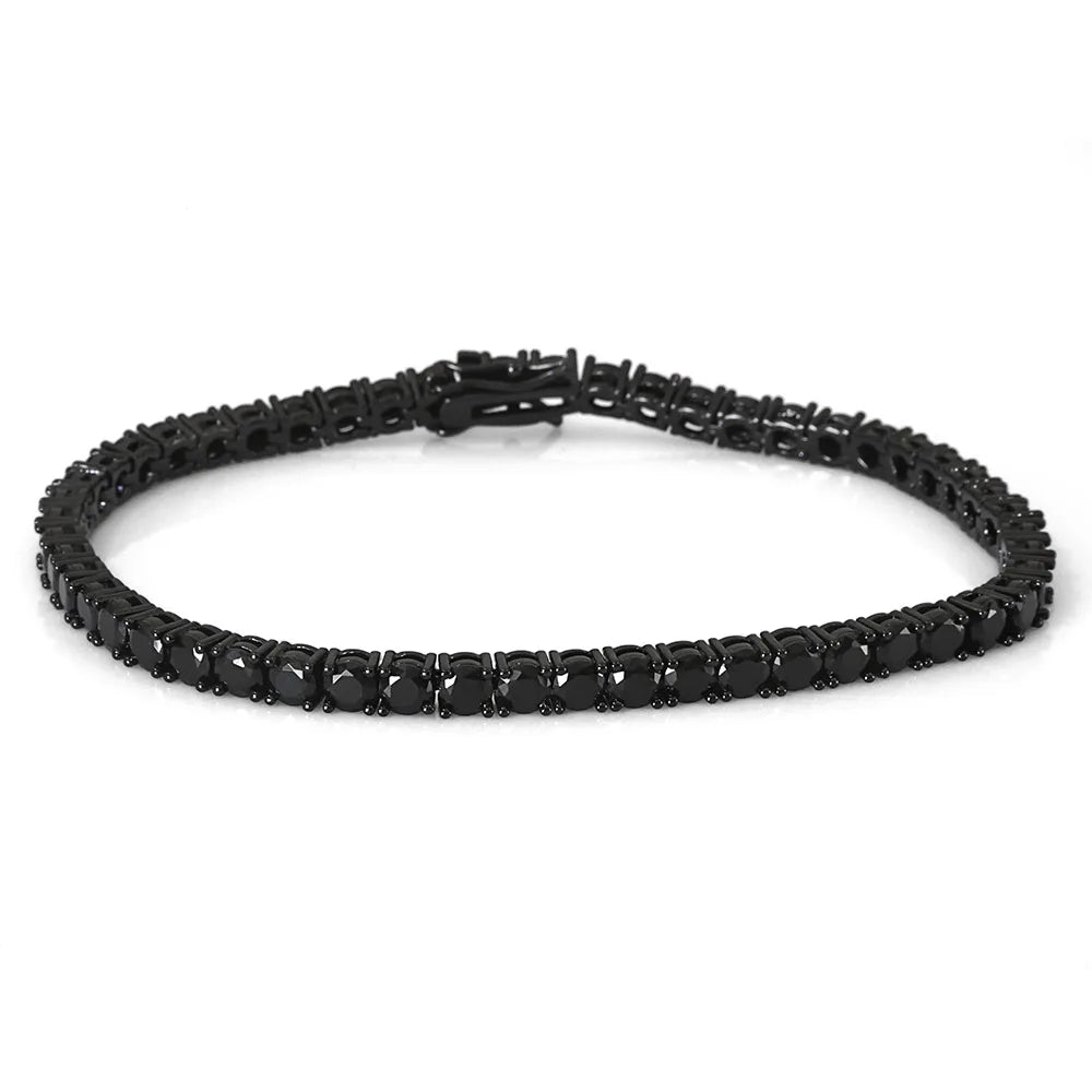 3MM Black CZ Tennis Chain Bracelet Hip Hop Black Ice Plated Tennis Bracelet Men and Women High End Accessories