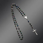 Vintage Catholic Rosary Necklace — Glass Bead Crucifix Cross