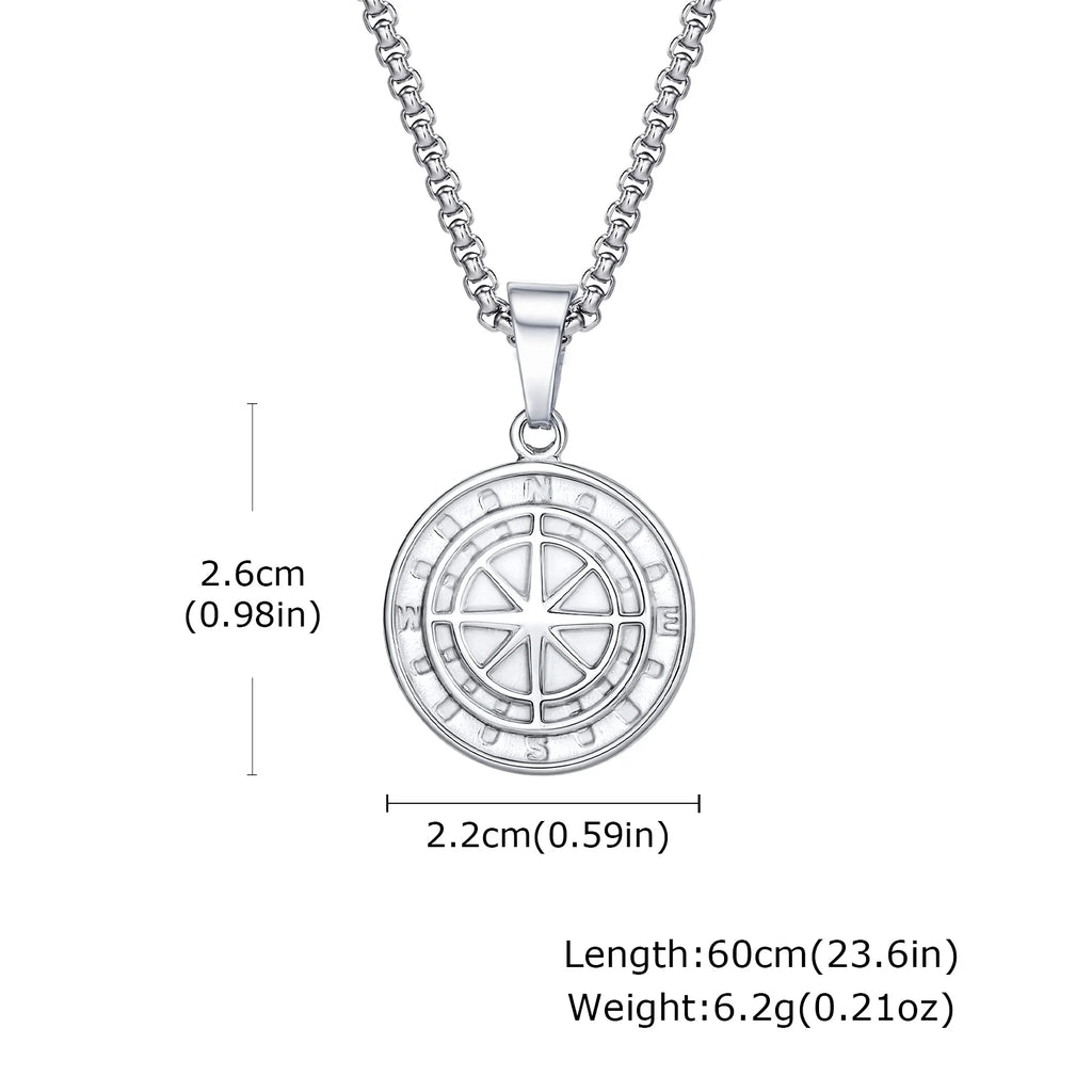 Men's Silver Color Geometric Pendant Necklace, Non Fading Stainless Steel Compass Necklace with Chain, Stylish Jewelry