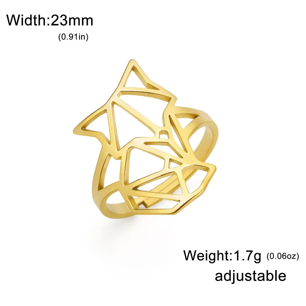 Hollow Geometric Animal Head Adjustable Ring — Stainless Steel