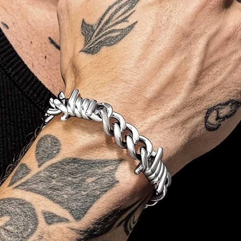 Barbed Wire Cuban Link Stainless Steel Thorn Bracelet Adjustable Punk Emo Style Chain Bracelets For Men Women Fashion