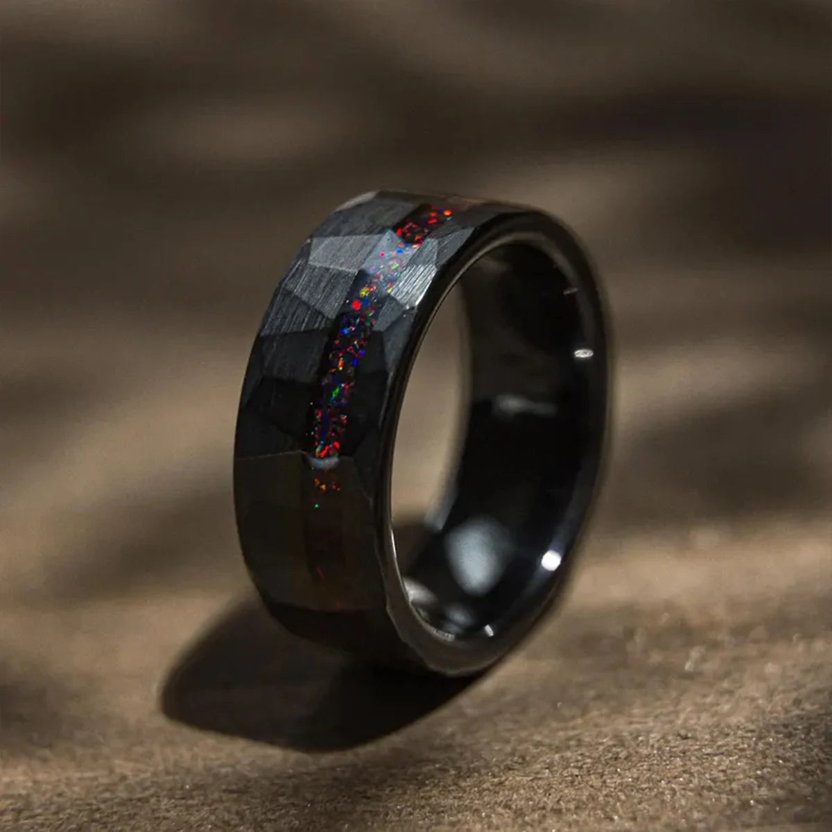 8MM Black Tungsten Carbide Rings for Man Fashion Jewelry Men's Wedding Bands Inlaid Red Opal Engagement Rings Fine Gifts Anillos
