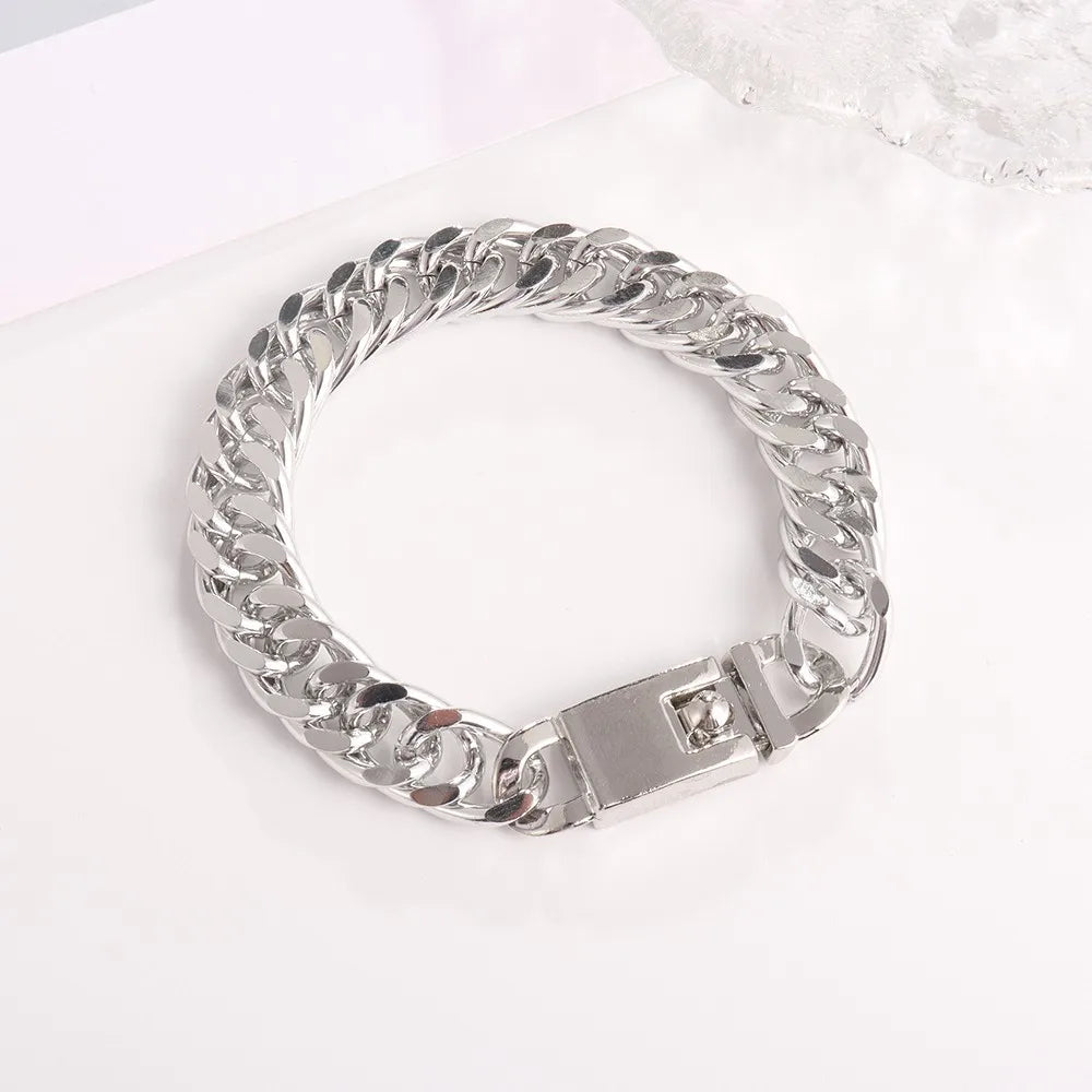 men cube bracelet Stainless Steel Cuban Chain Bracelets for Men, Silver Color Fashion Hip Hop Male Boy Wristband Jewelry