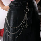 Punk Metal Cross Rivet Layered Chain Keychains for Men Women Waist Key Chain Wallet Jeans Hip-hop Pants Belt Jewelry