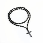 Black Hematite Bead Cross Pendant Necklace — Black-Tone