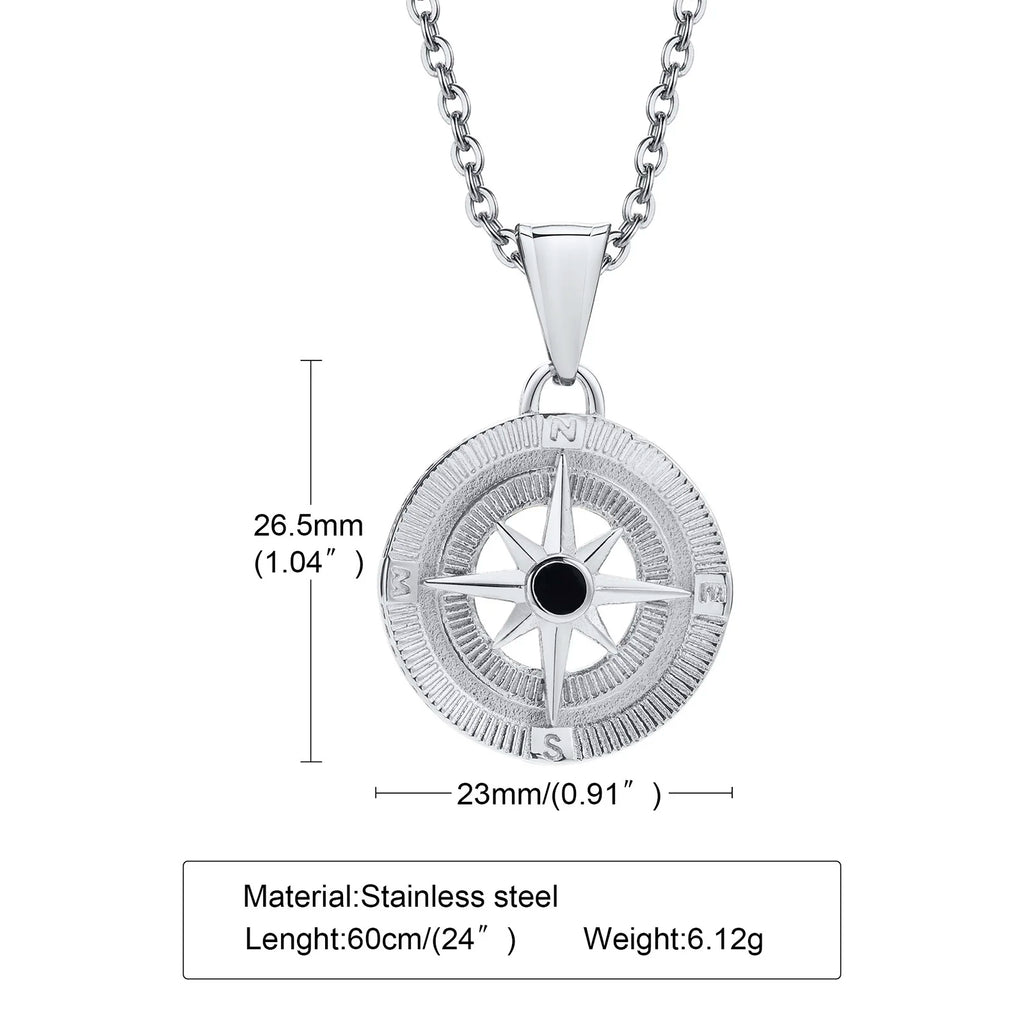 Vintage Compass Coin Pendant Necklace — Stainless Steel
