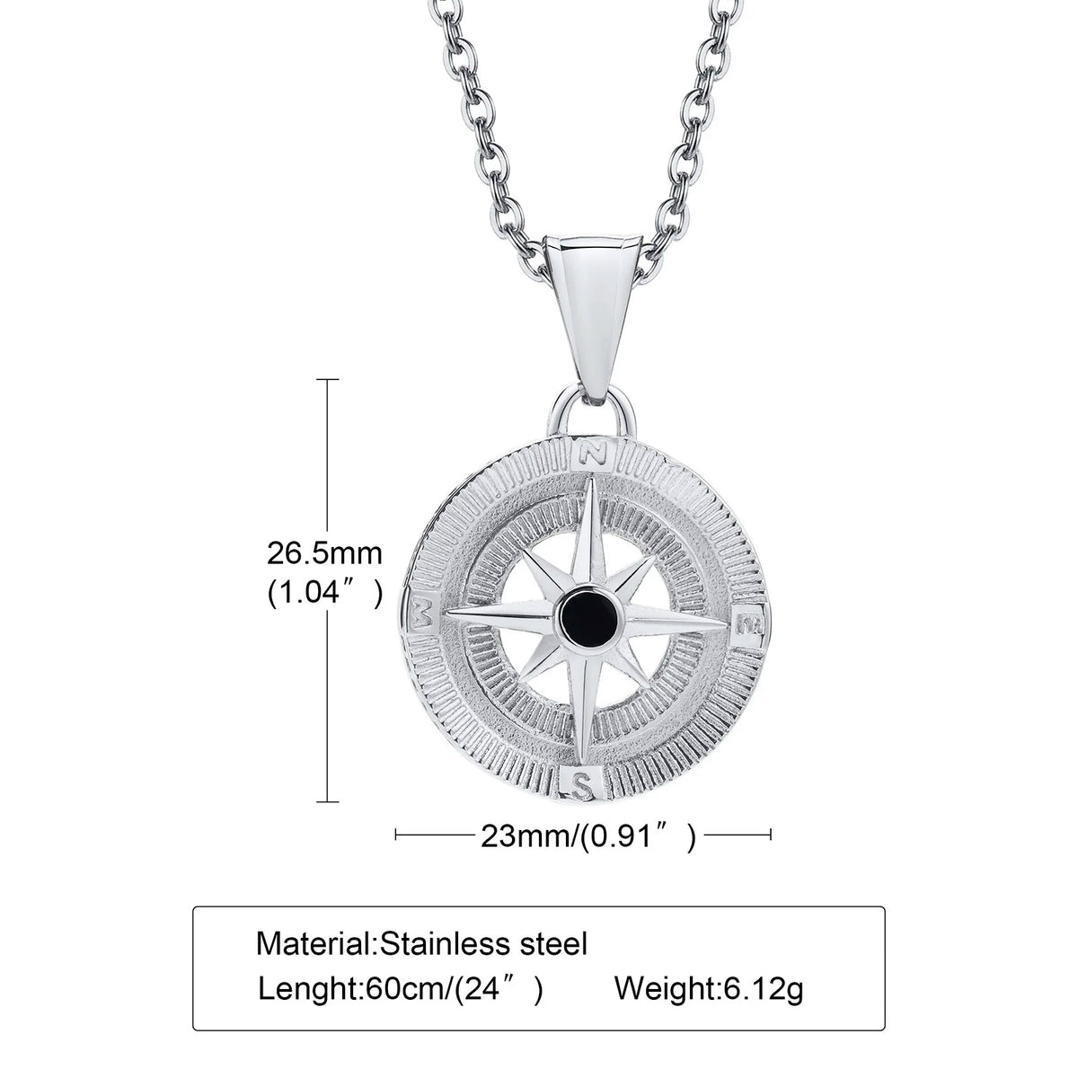 Vintage Compass Coin Pendant Necklace — Stainless Steel