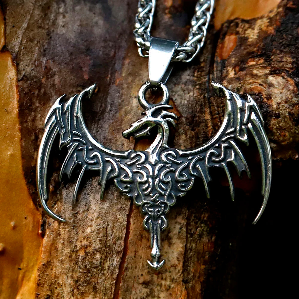 Viking Dragon Stainless Steel Pendant Necklace