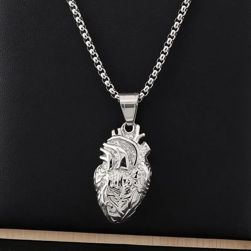 Personality Punk Quality Titanium Steel Anatomical Heart Pendant Necklace for Men Creative Jewelry