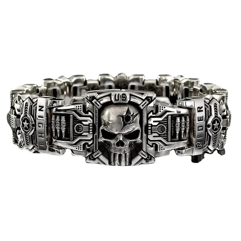 Retro Fashion Domineering Skull Bracelet for Men Punk Rock Charm Rider Bracelets US Street Motorcycle Male Gothic Jewelry Gifts