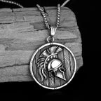 Spartan Shield Helmet Pendant Necklace — Retro, Stainless Steel