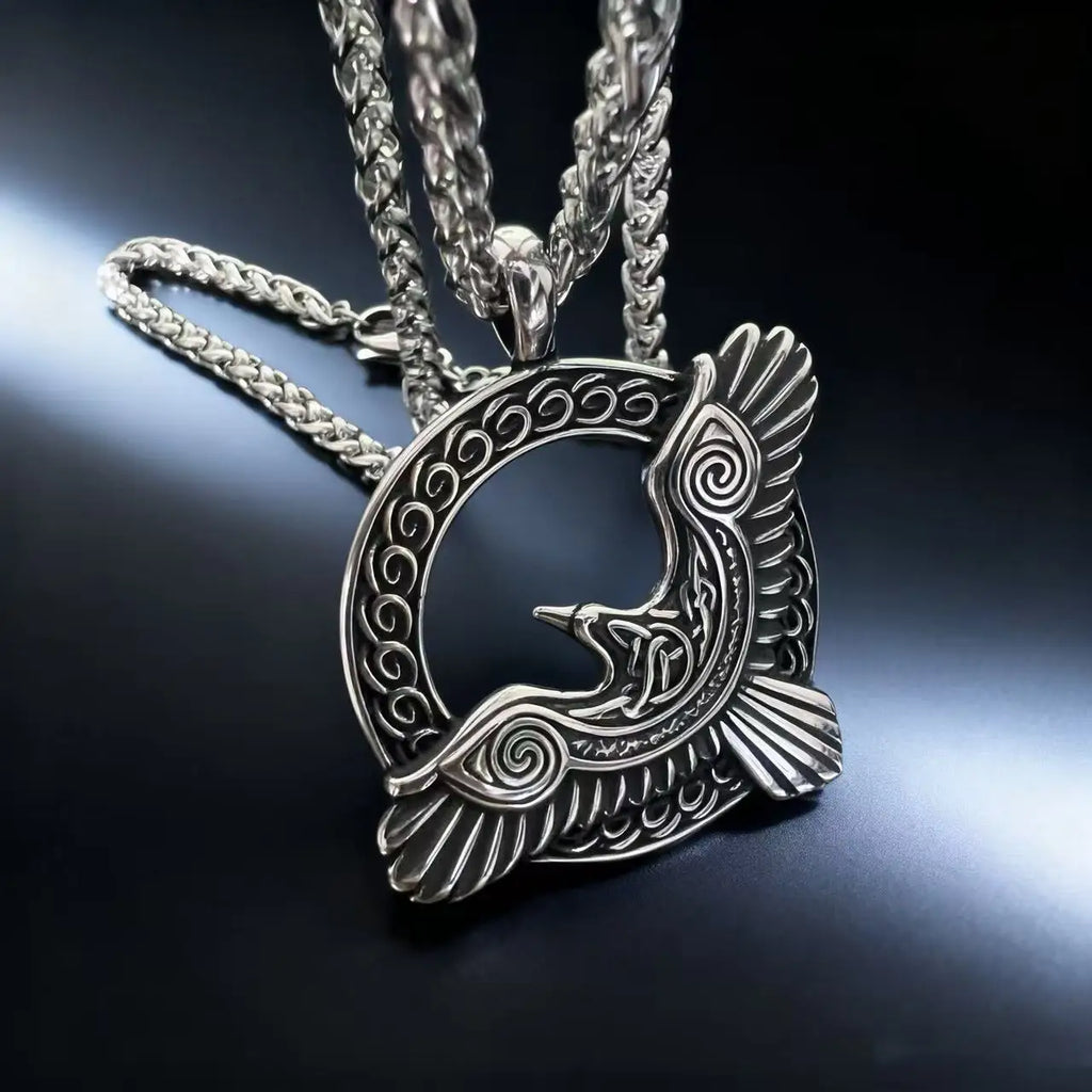 Odin Steel Pendant Viking Raven Norse Huginn