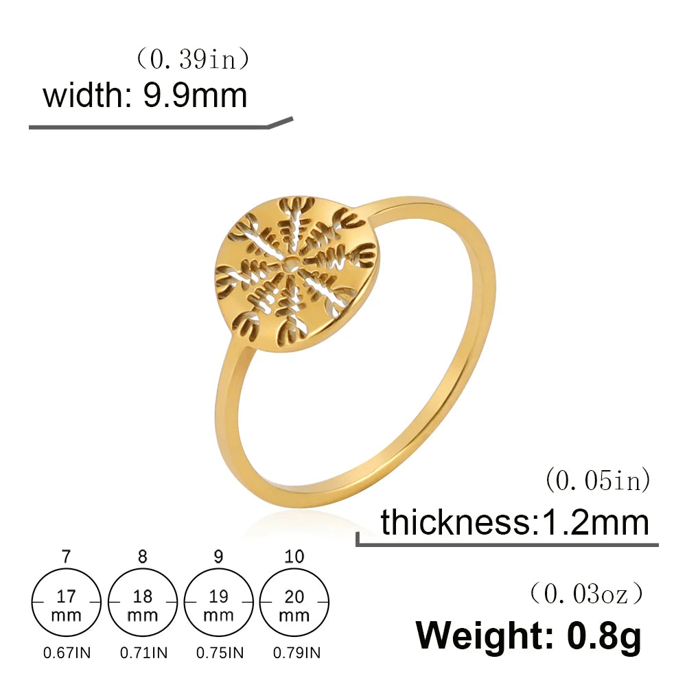 Dawapara Aegishjalmur The Helm of Awe Symbol Ring Vegvisir Norse Compass Stainless Steel Cut Out Scandinavian Jewelry