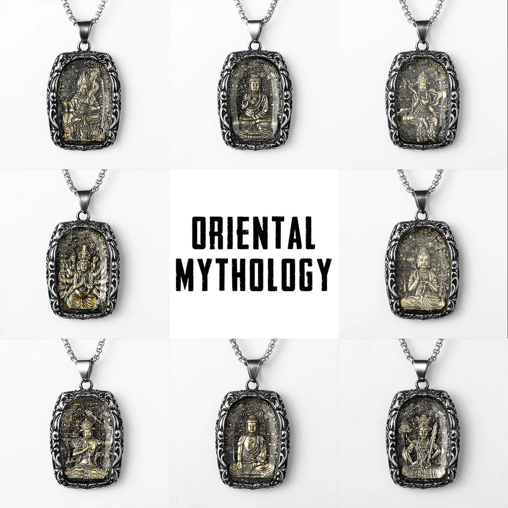 Buddha Glass Pendant Necklace — Stainless Steel