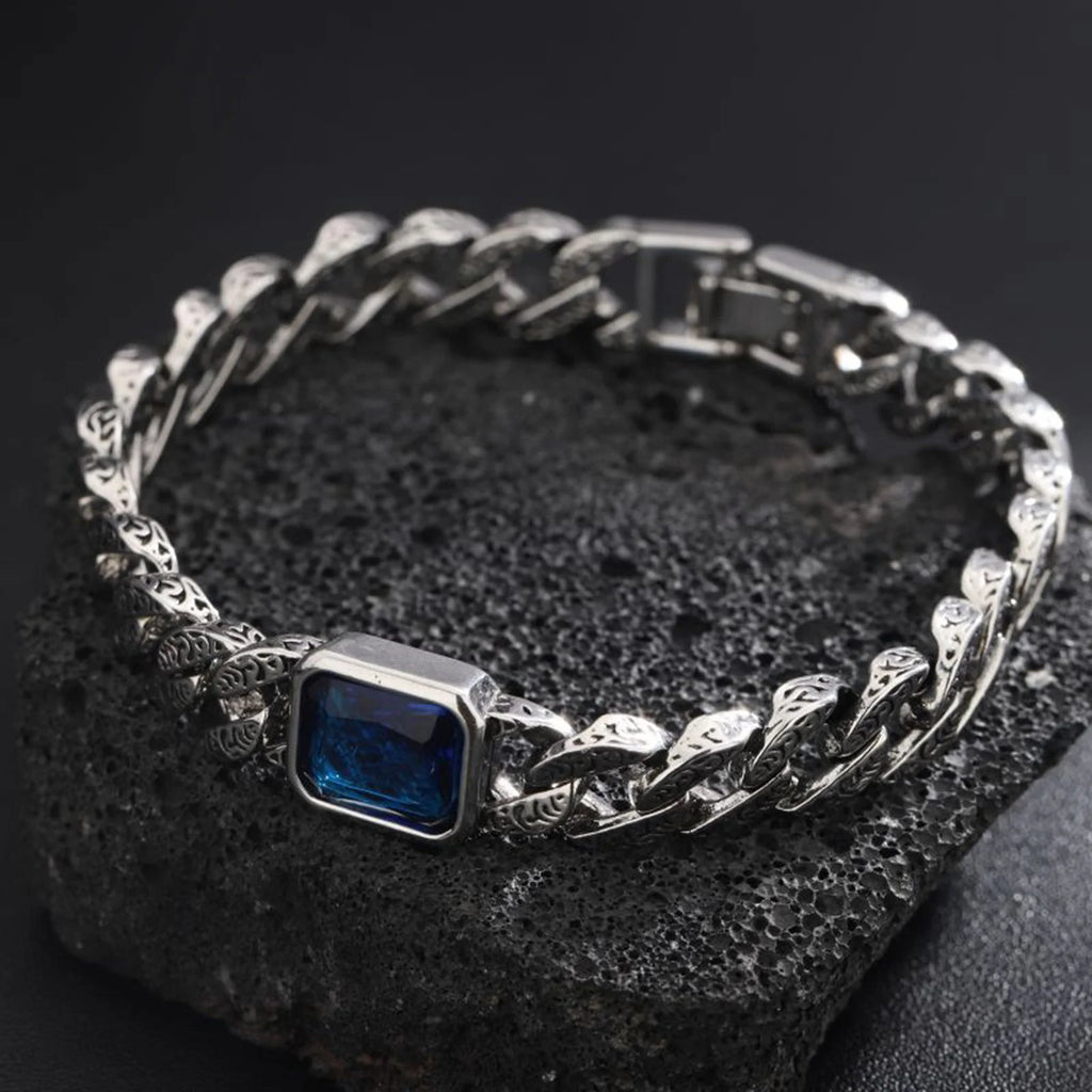 Cuban Blue Stone Chain Bracelet — Stainless Steel