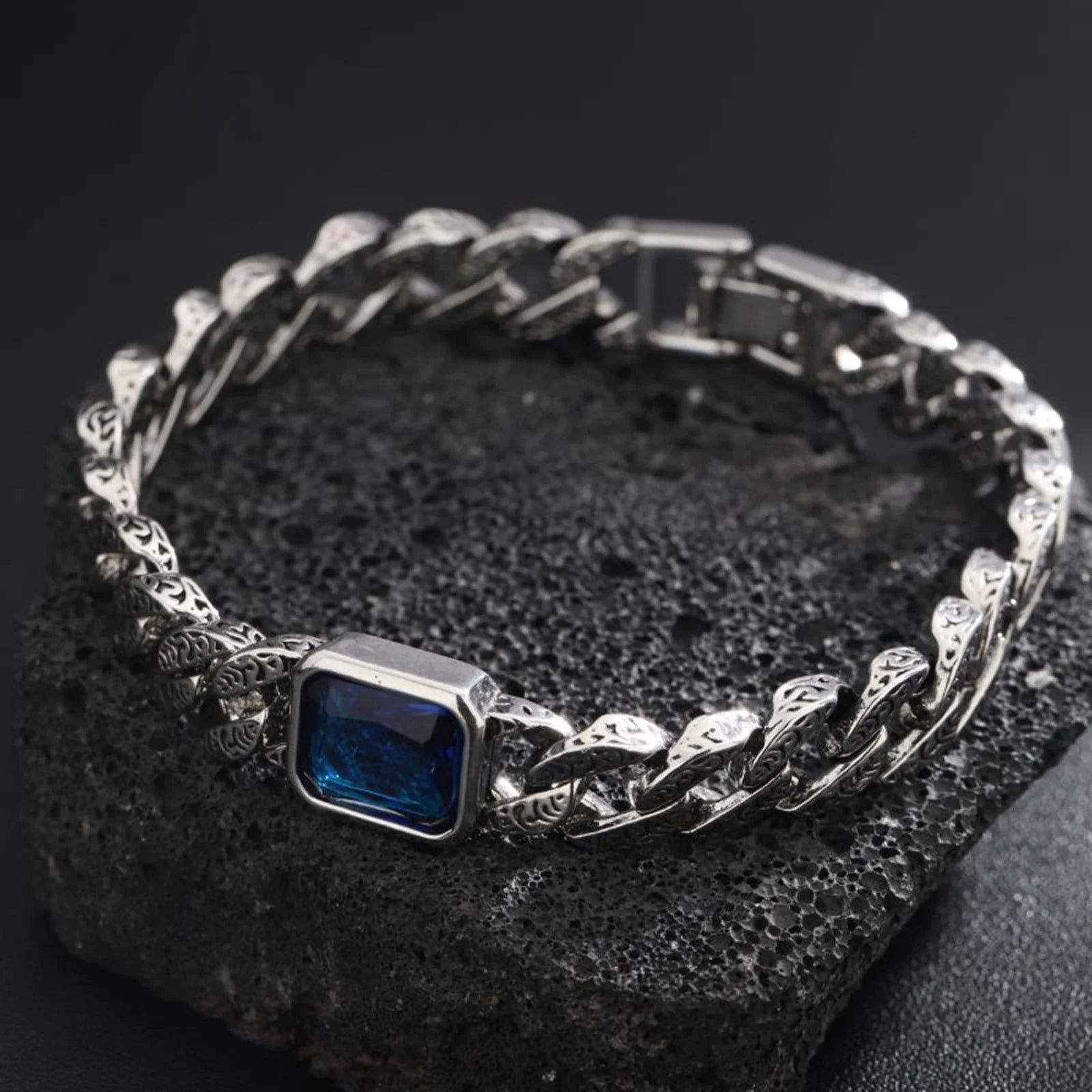 Cuban Blue Stone Chain Bracelet — Stainless Steel