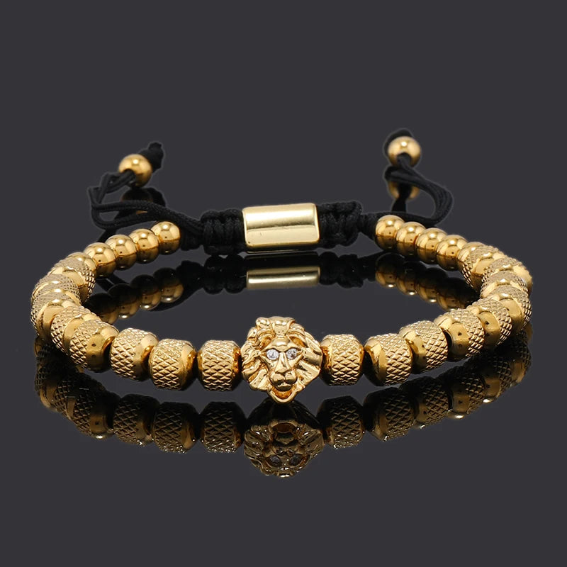 Luxury Lion Charms Man Bracelet For Women Stainless Steel Beaded Jewelry Couple Gift