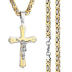 Holy Cross Jesus Crystal Crucifix Necklace — Stainless Steel