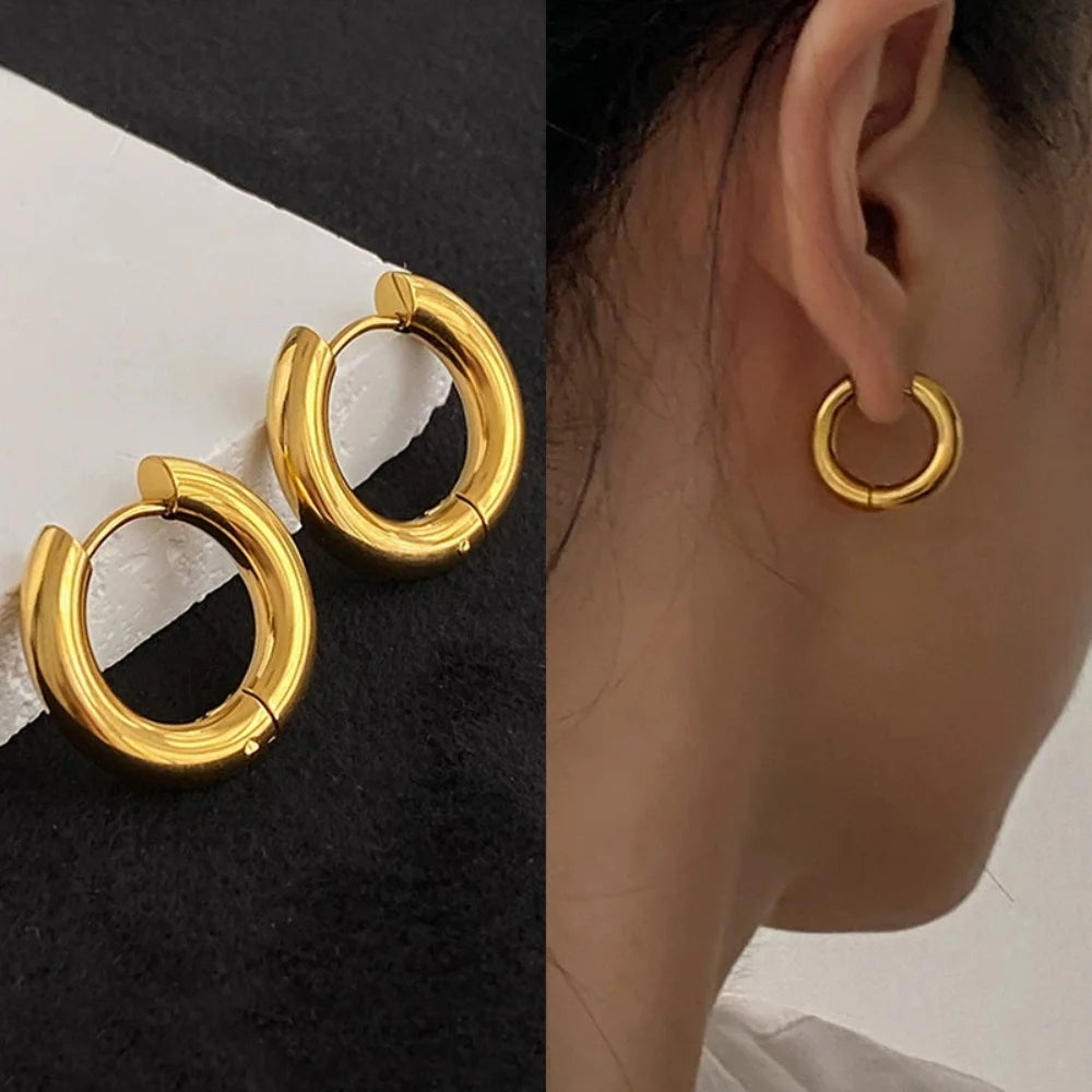 Chunky Smooth Round Hoop Earrings 20mm — Stainless Steel