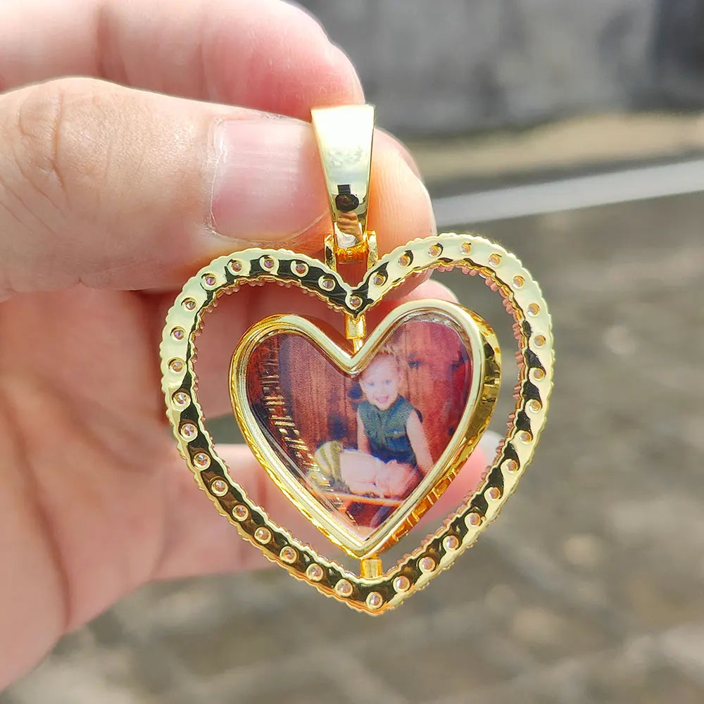 Iced Out Heart Photo Pendant Necklace