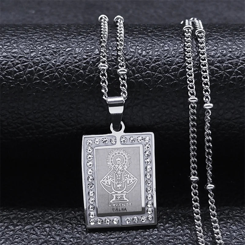 Catholic Saint Benedict Medal Necklace for Women Men Stainless Steel Silver Color San Benito Religious Chain Jewelry N8085S02
