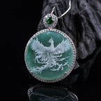 S925 Silver New Natural Real Emerald Stone-shadow Carving Phoenix Pendant Jadeite Necklace Jewelry Charm Designer Luxury Gifts