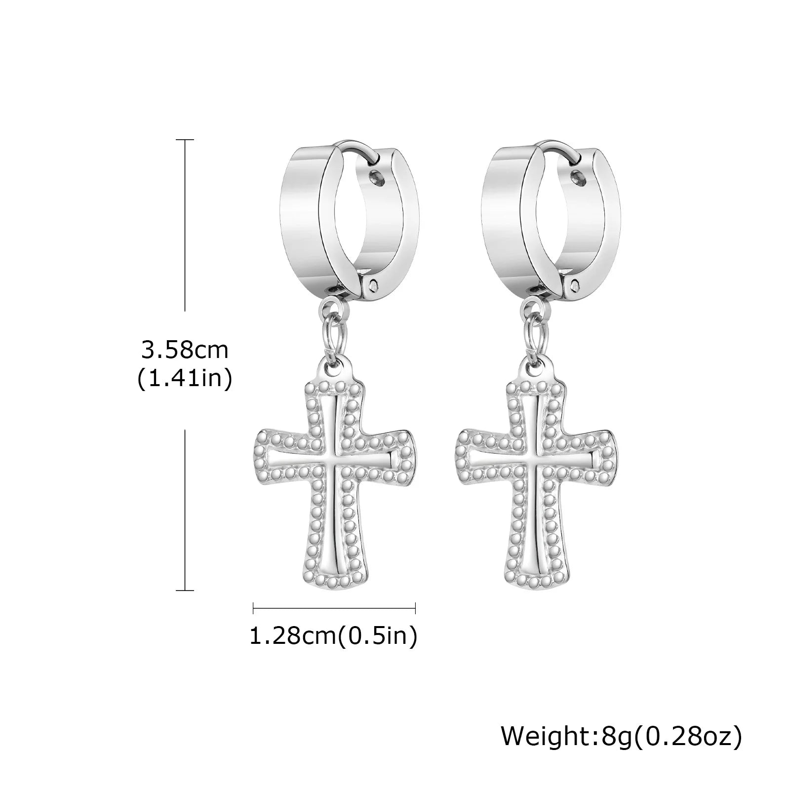 Cross Huggie Hoop Earrings — Stainless Steel
